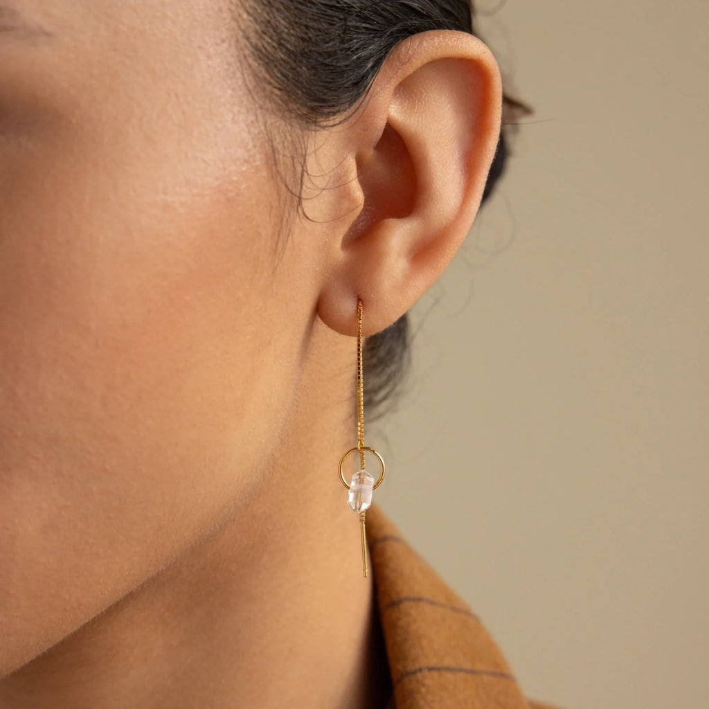 Herkimer Diamond Threader Earrings Silver 18K Gold Plated