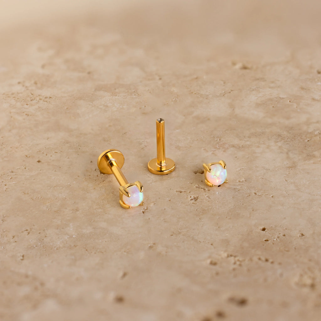 Opal Flat Back Studs Silver 18K Gold Plated