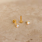 Opal Flat Back Studs Silver 18K Gold Plated