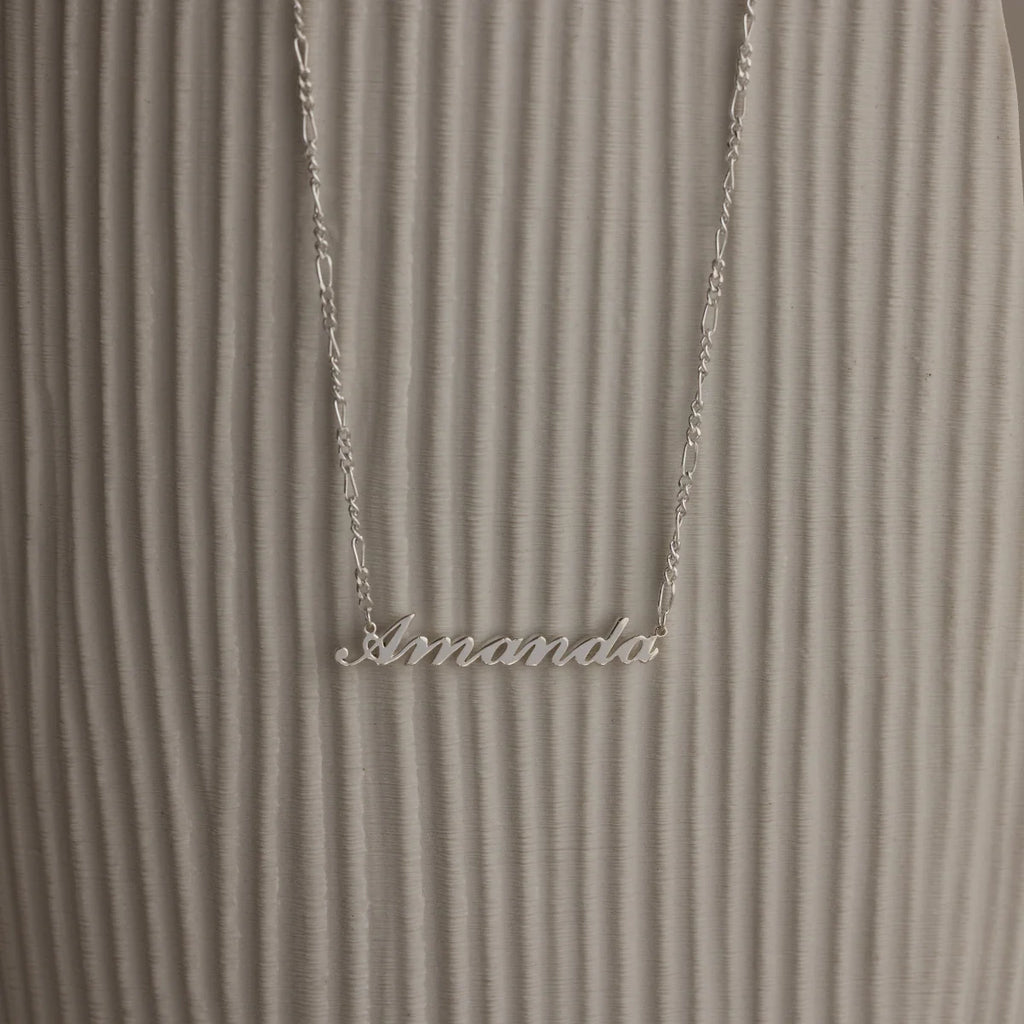 Figaro Chain Name Necklace Silver 18K Gold Plated