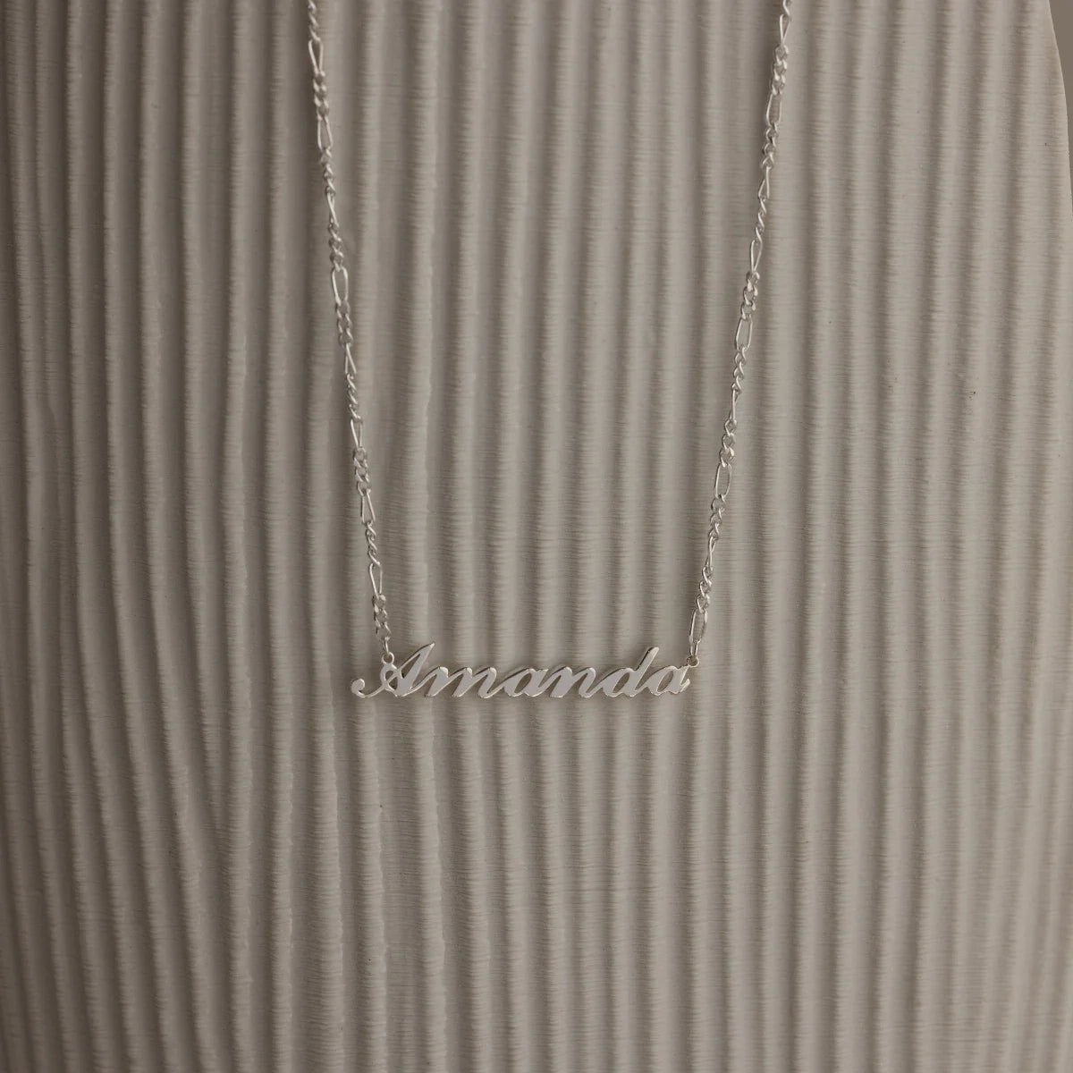 Figaro Chain Name Necklace Silver 18K Gold Plated