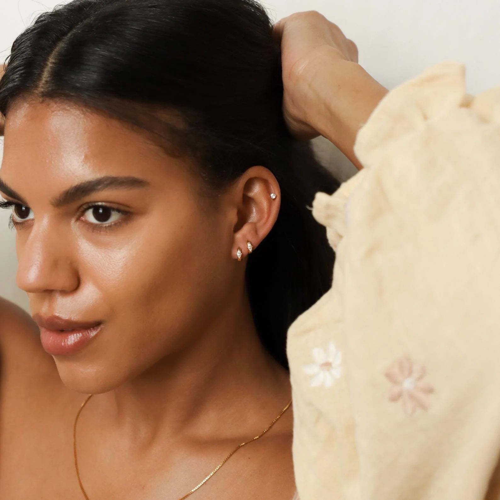 Marquise Diamond Huggie Hoops Silver 18K Gold Plated