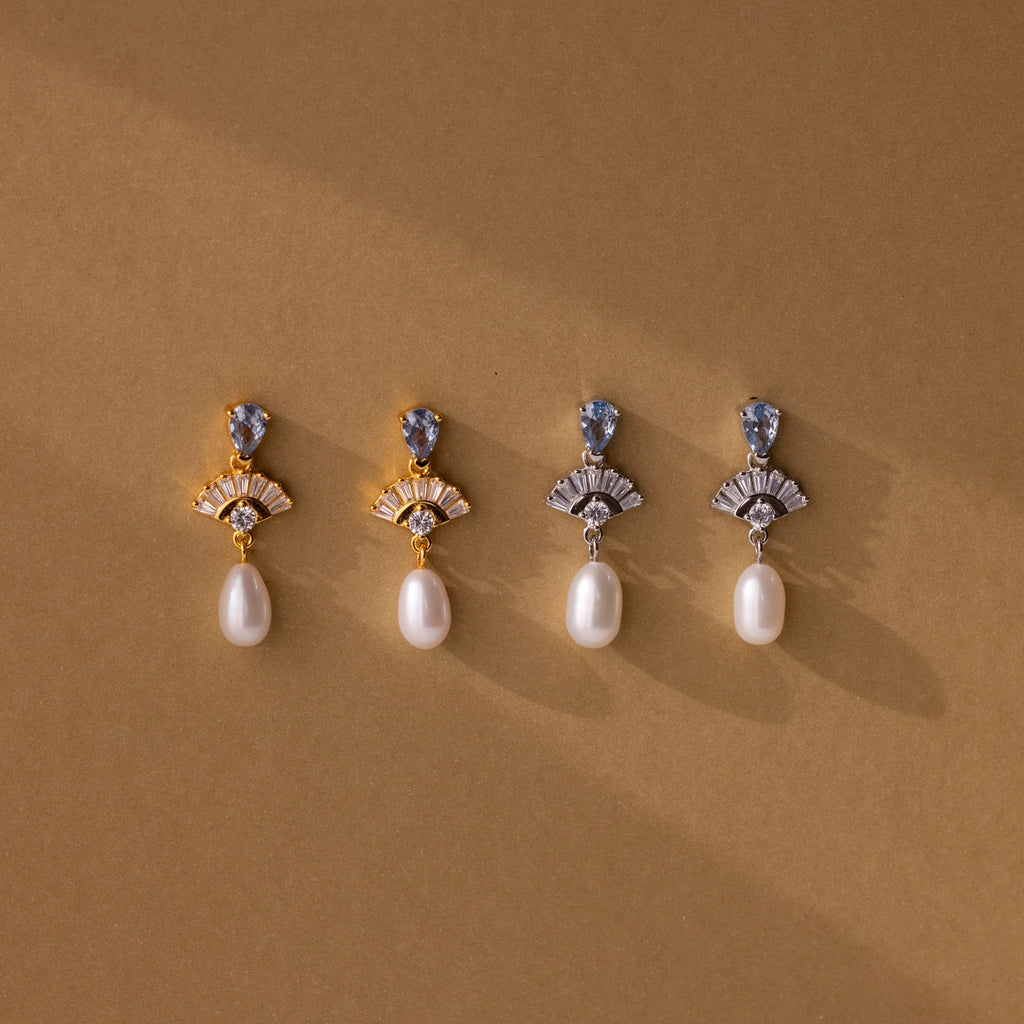 Diamond Aquamarine Pearl Drop Earrings Silver 18K Gold Plated