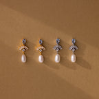 Diamond Aquamarine Pearl Drop Earrings Silver 18K Gold Plated