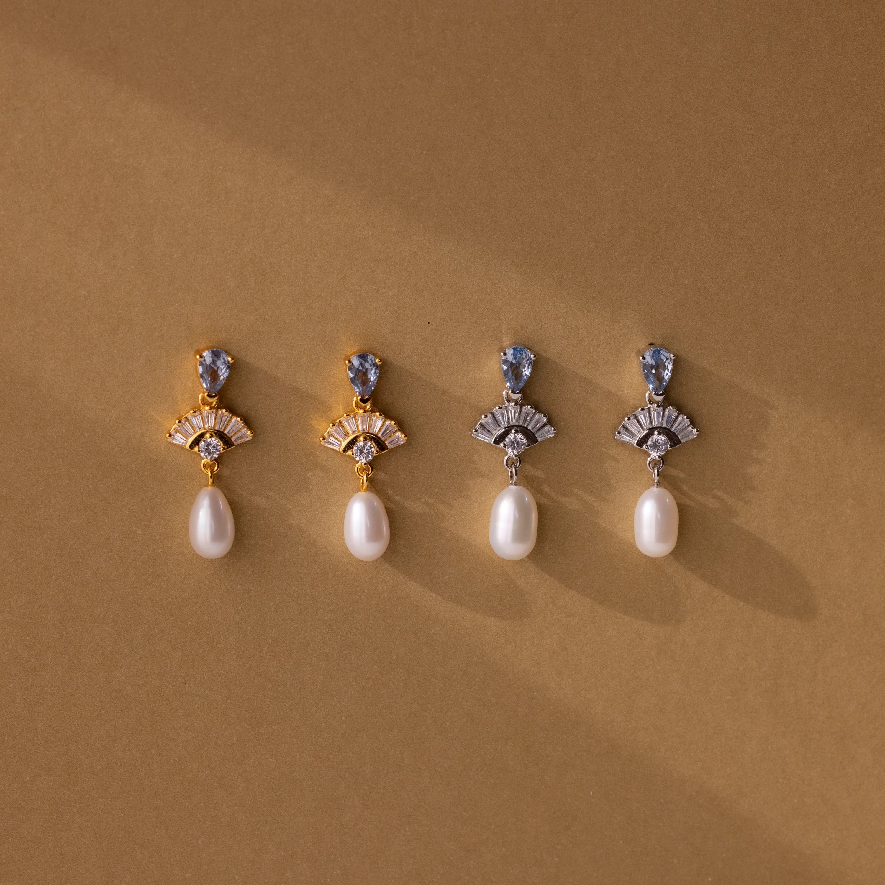 Diamond Aquamarine Pearl Drop Earrings Silver 18K Gold Plated