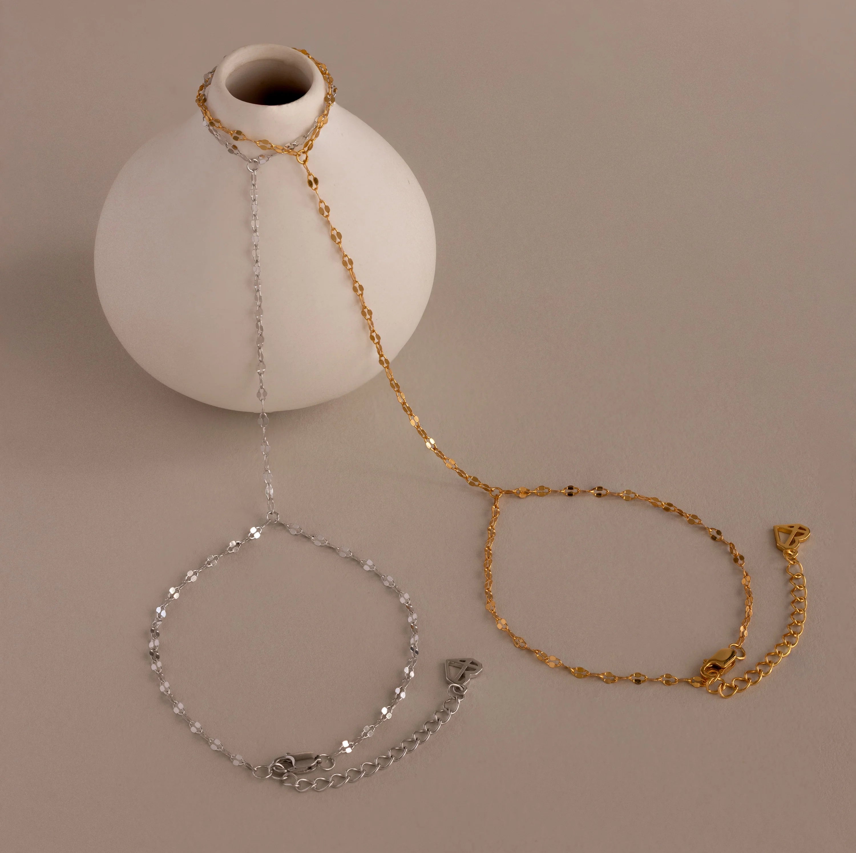 Sparkle Hand Chain Bracelet Silver 18K Gold Plated