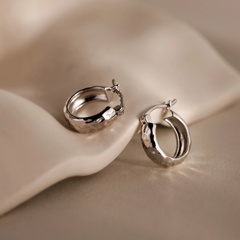 Bold Hammered Huggies Silver 18K Gold Plated