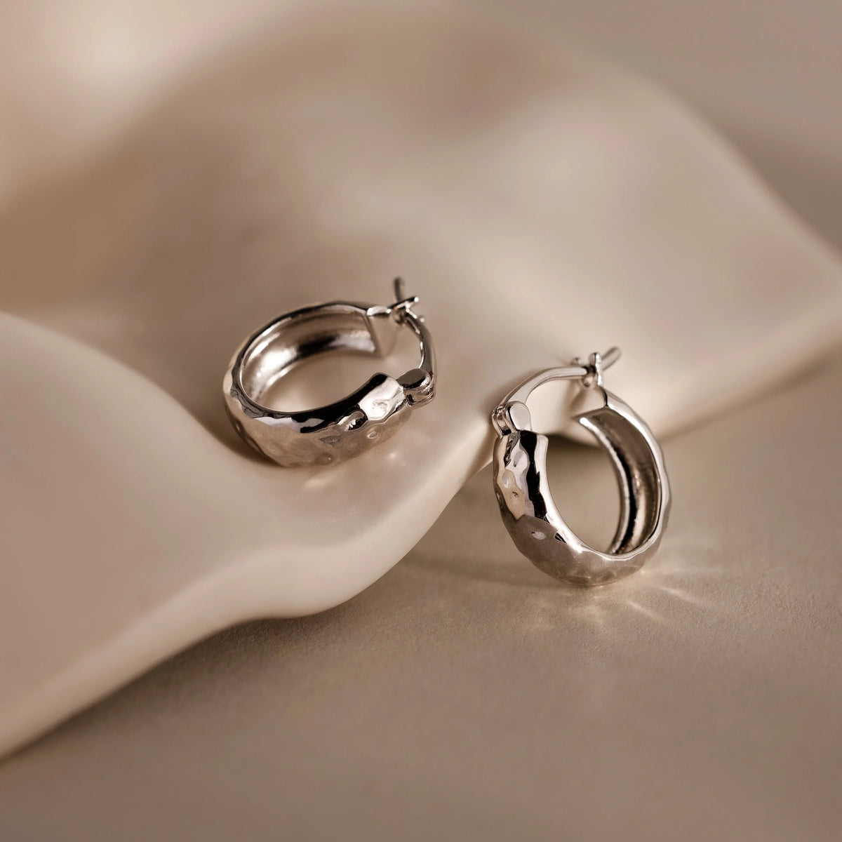 Bold Hammered Huggies Silver 18K Gold Plated