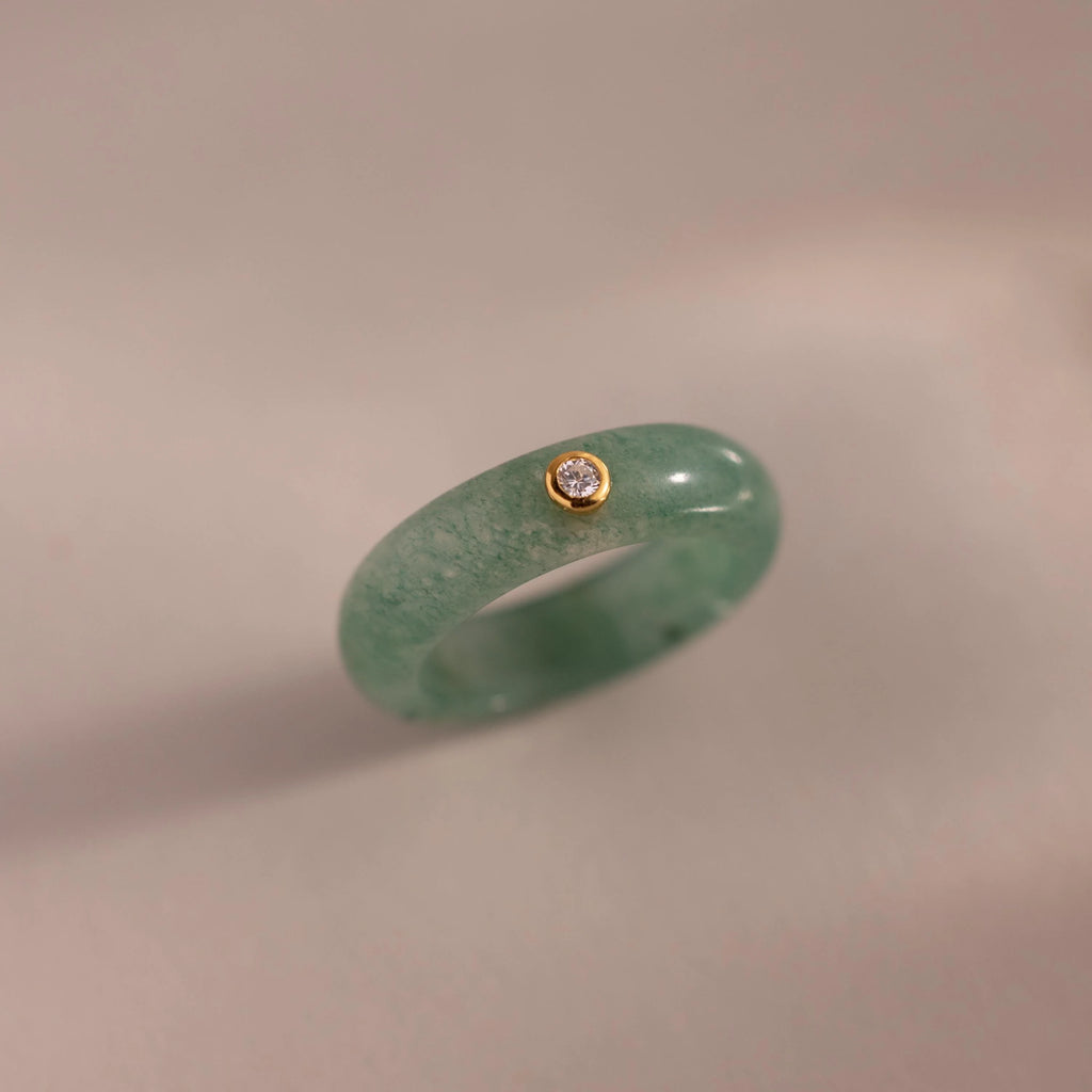 Jade Diamond Ring Silver 18K Gold Plated