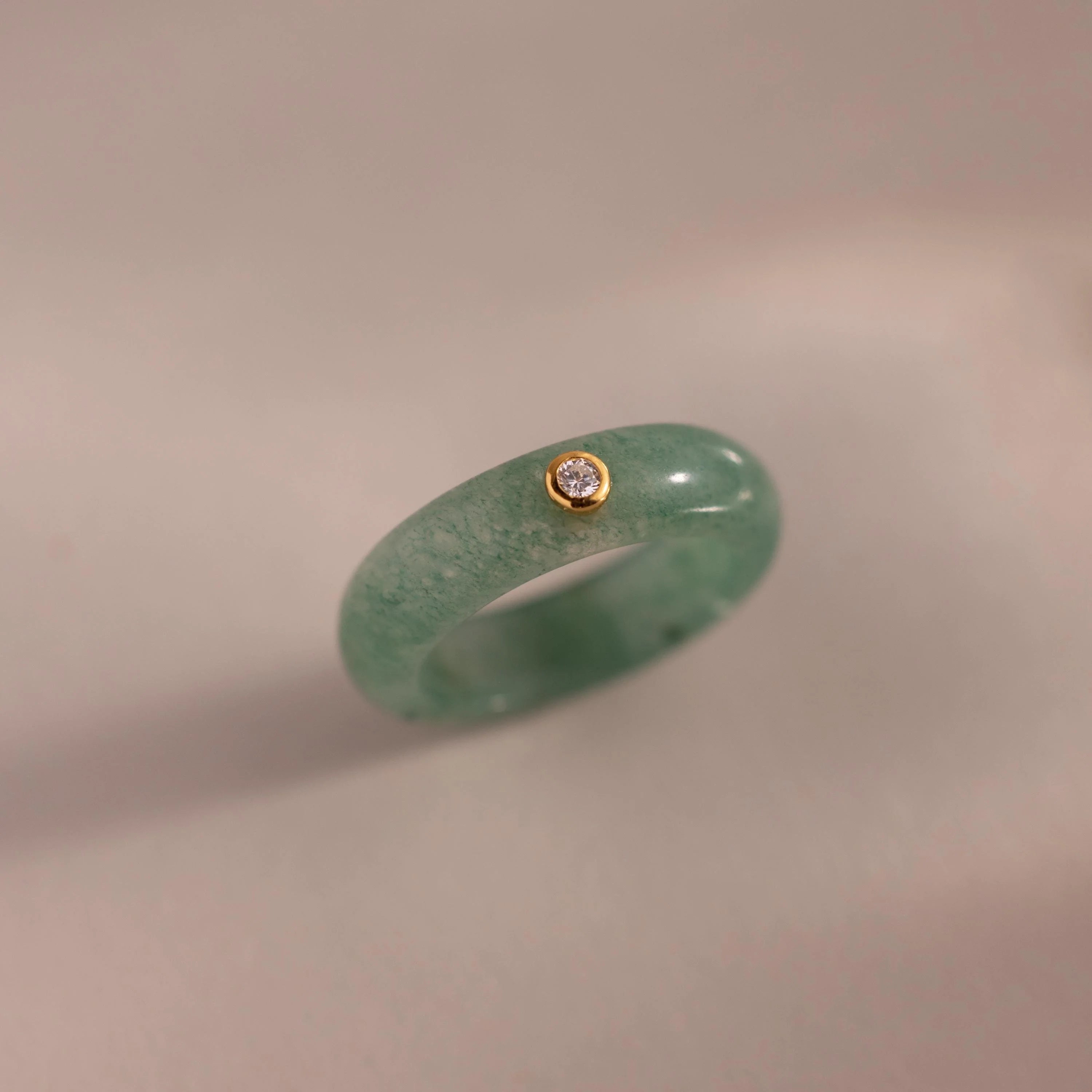 Jade Diamond Ring Silver 18K Gold Plated