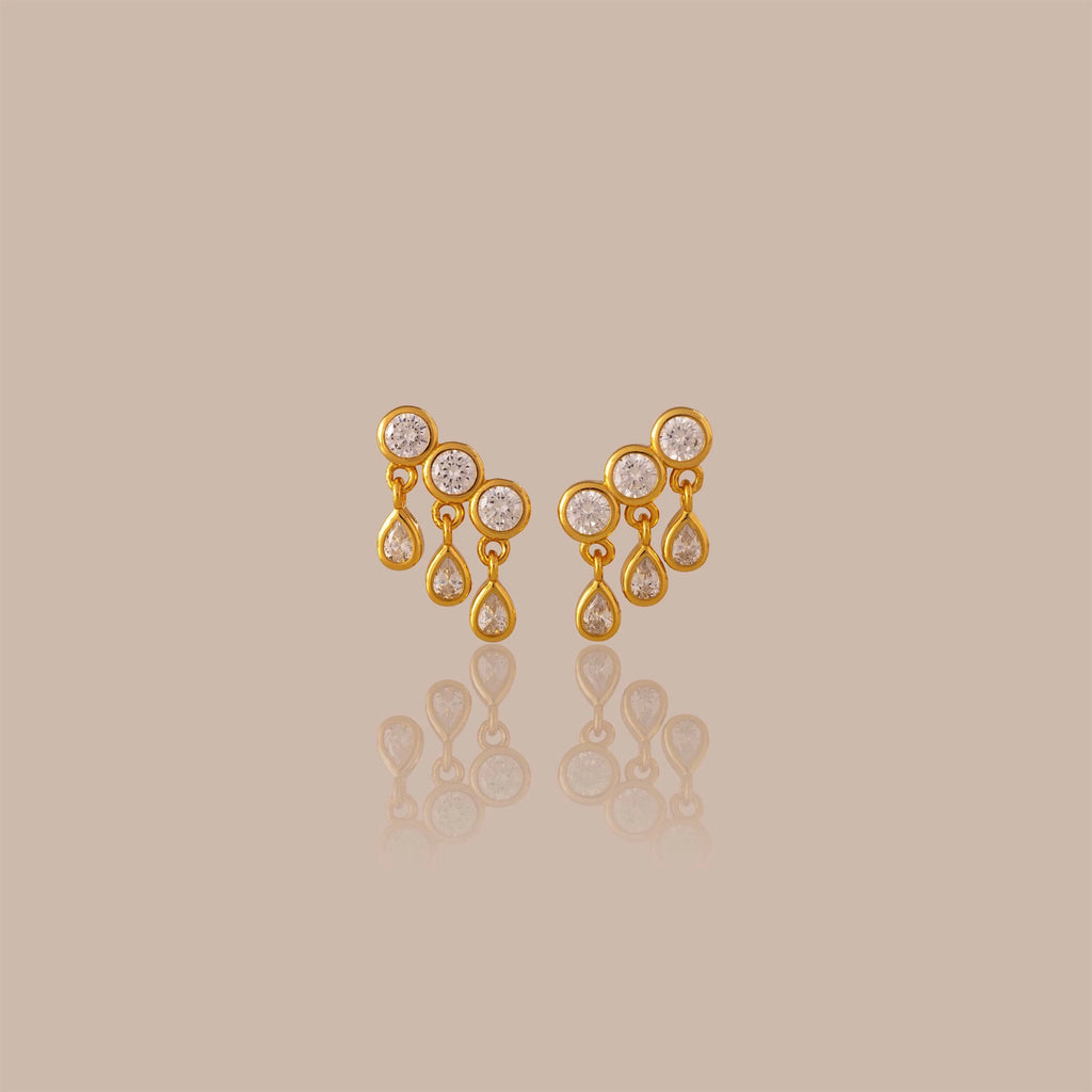 Diamond Raindrop Studs Silver 18K Gold Plated