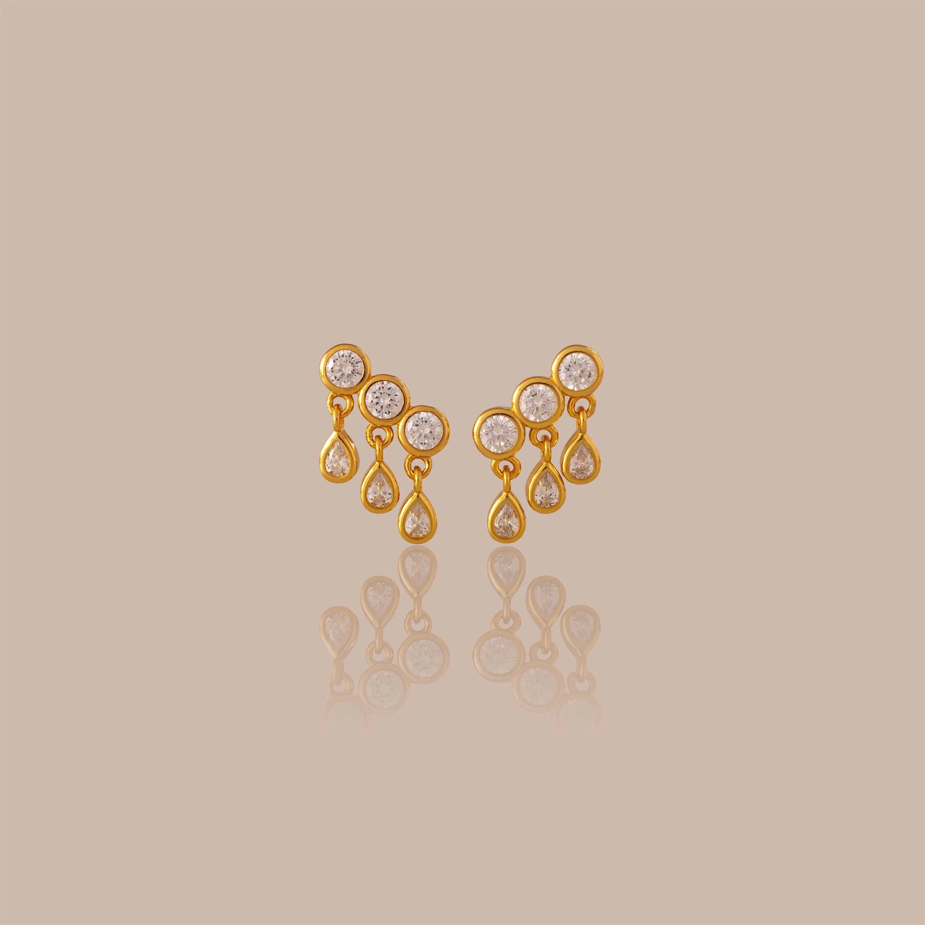 Diamond Raindrop Studs Silver 18K Gold Plated