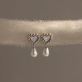 Pearl Heart Beaded Drop Studs Silver 18K Gold Plated