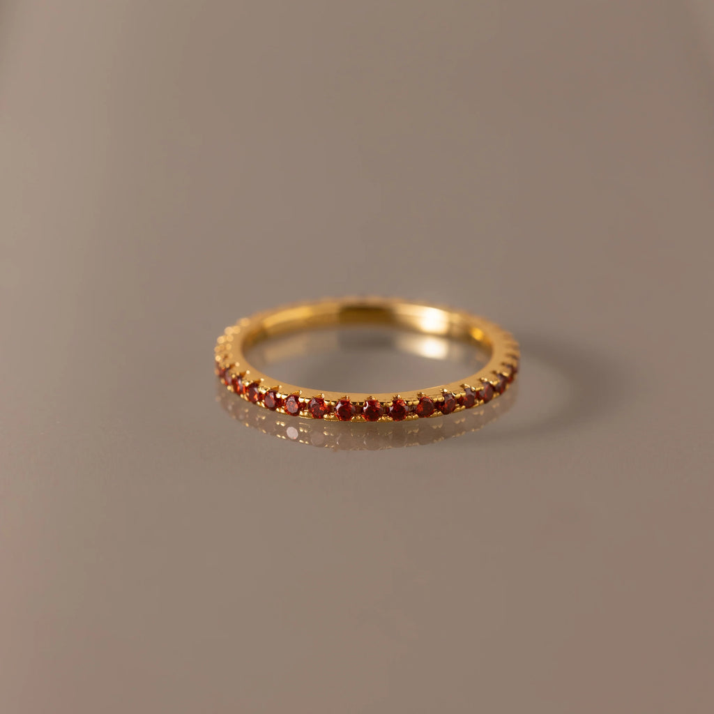 Garnet Eternity Ring Silver 18K Gold Plated