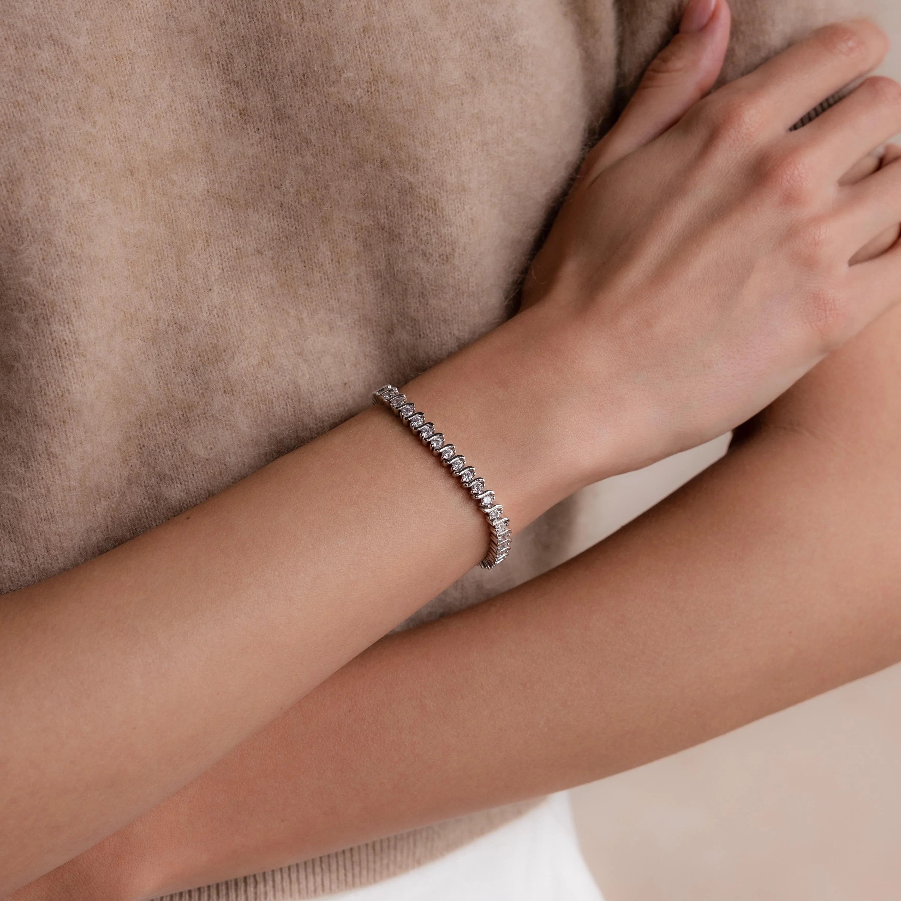 Diamond S-Link Tennis Bracelet Silver 18K Gold Plated