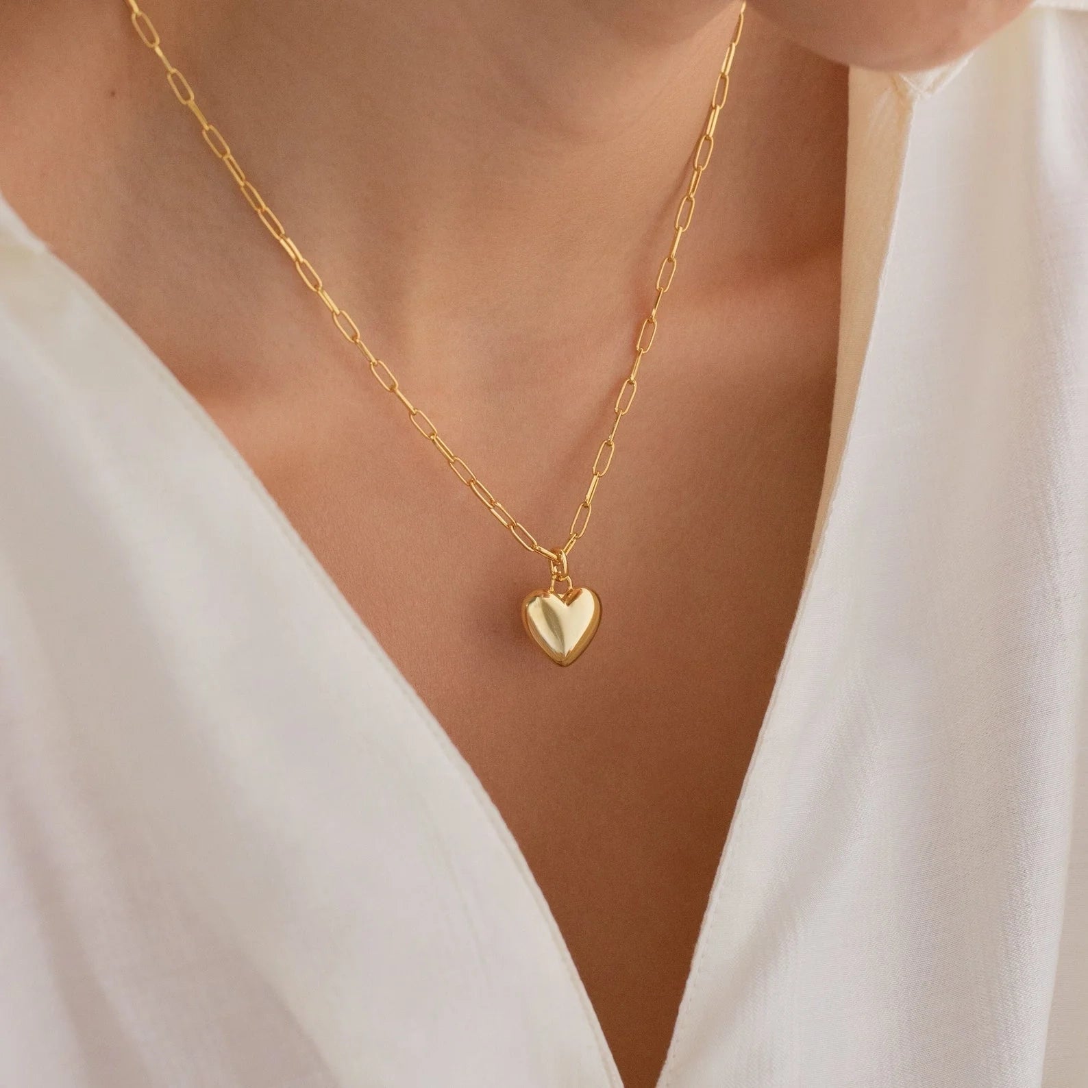 Taylor Heart Paperclip Necklace Silver 18K Gold Plated
