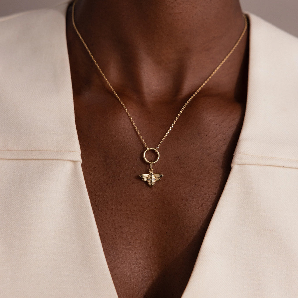 Diamond Honeybee Charm Silver 18K Gold Plated