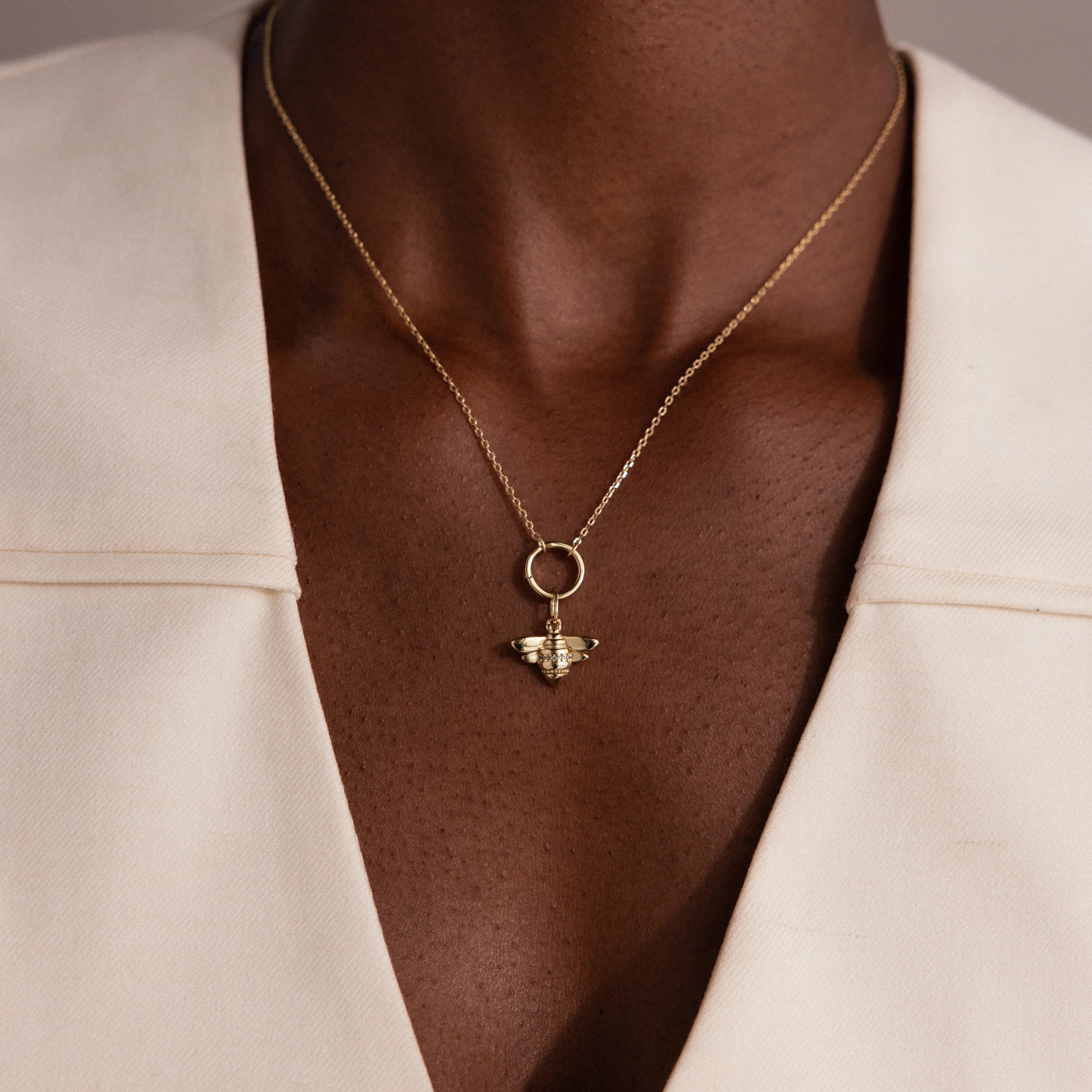 Diamond Honeybee Charm Silver 18K Gold Plated