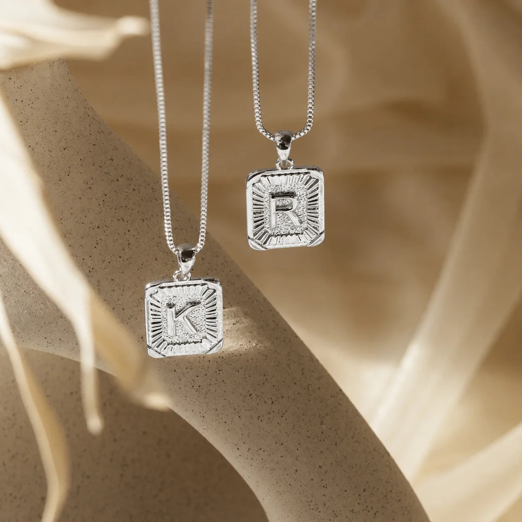Personalized Initial Rectangle Pendant Necklace