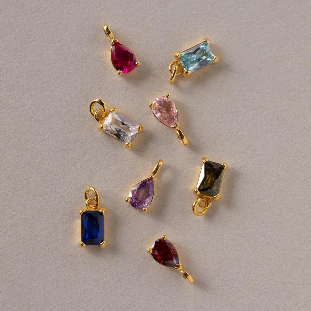 Pear & Baguette Birthstone Charm Set Silver 18K Gold Plated