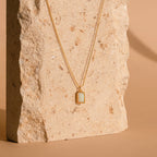 White Opal Rectangle Necklace Silver 18K Gold Plated
