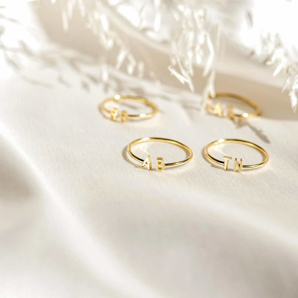 Modern Duo Initial Ring Silver 18K Gold Plated