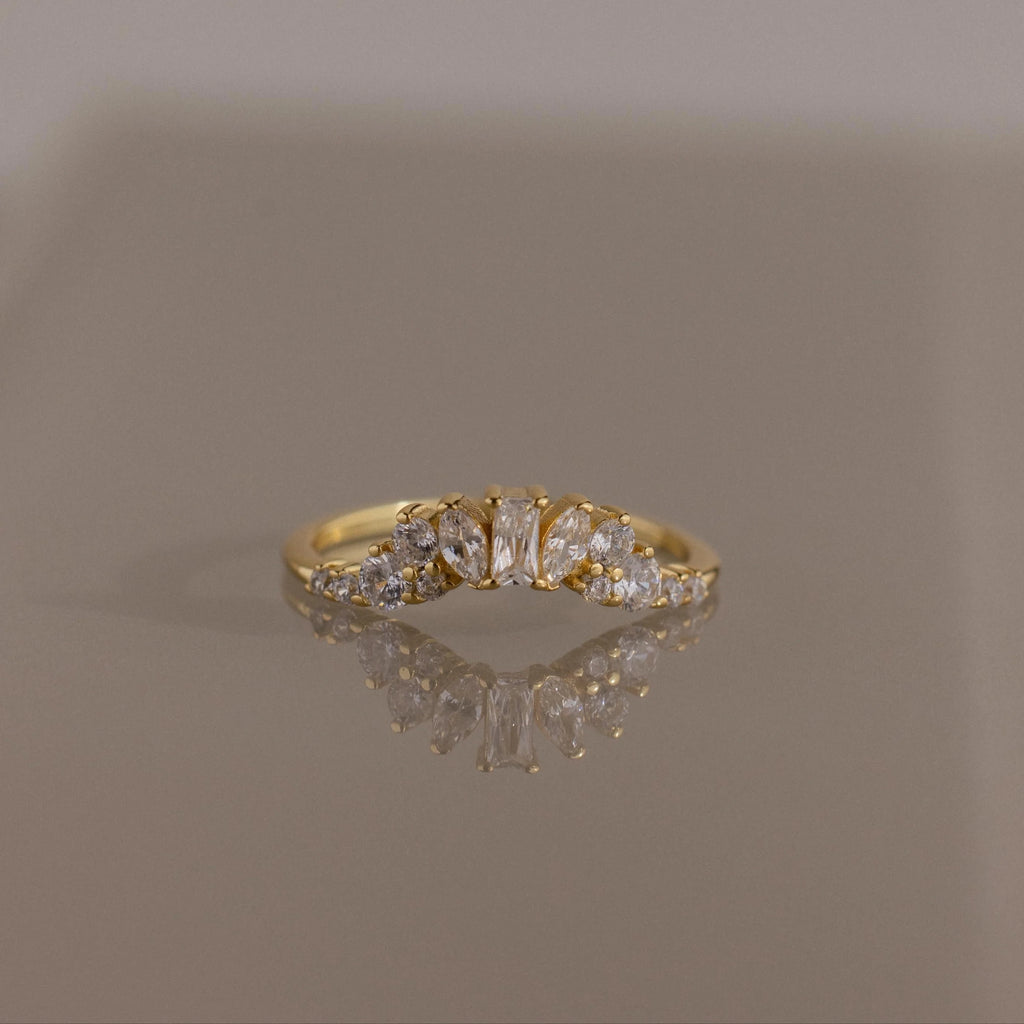 Diamond Curve Cluster Ring Silver 18K Gold Plated