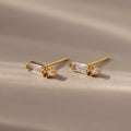 Diamond Baguette Drop Studs Silver 18K Gold Plated