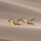 Diamond Baguette Drop Studs Silver 18K Gold Plated
