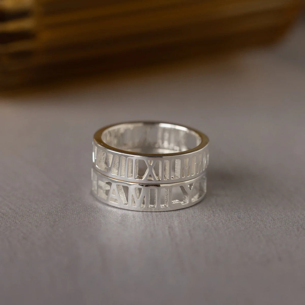 Roman Numerals Ring Silver 18K Gold Plated