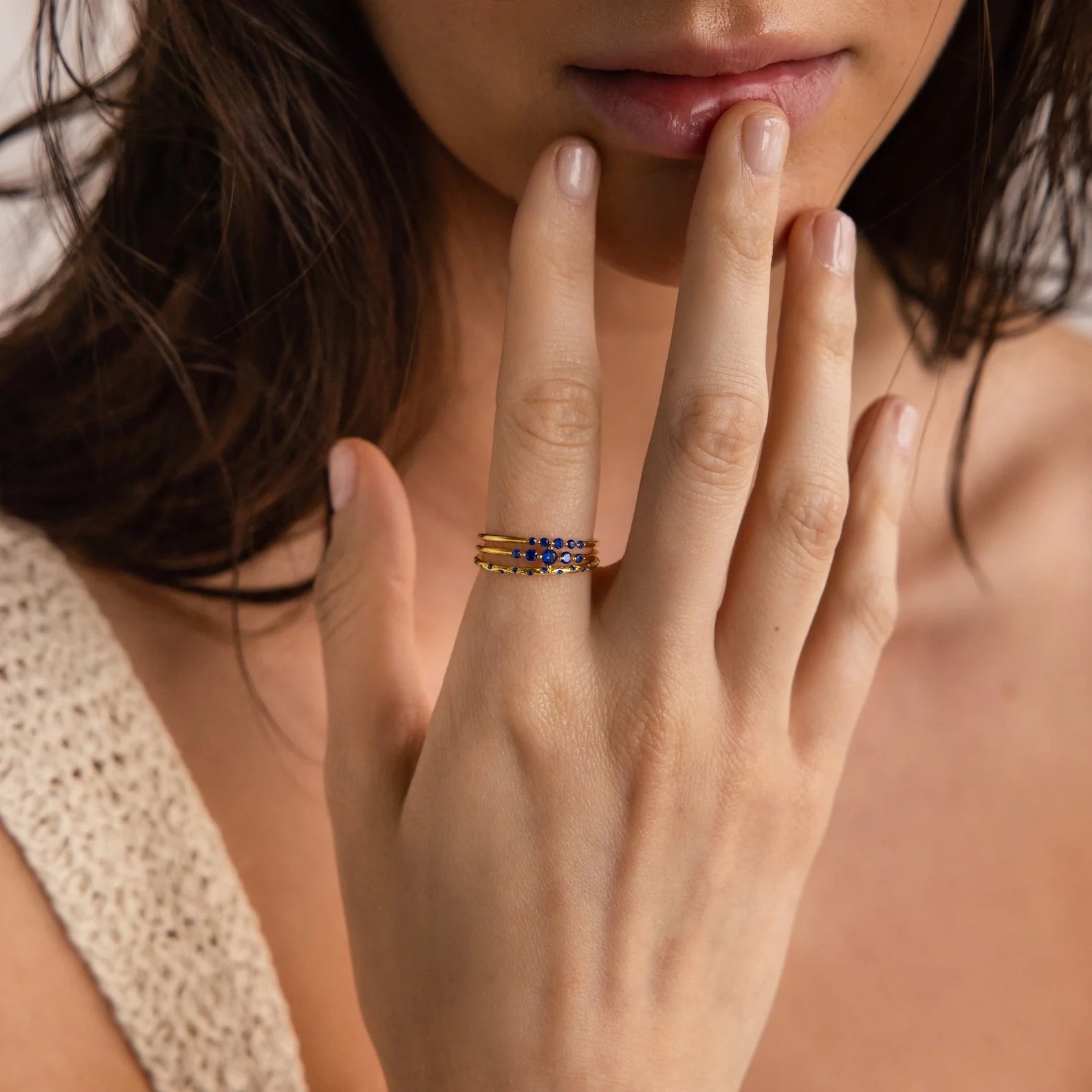 Sapphire Stacking Ring Set Silver 18K Gold Plated