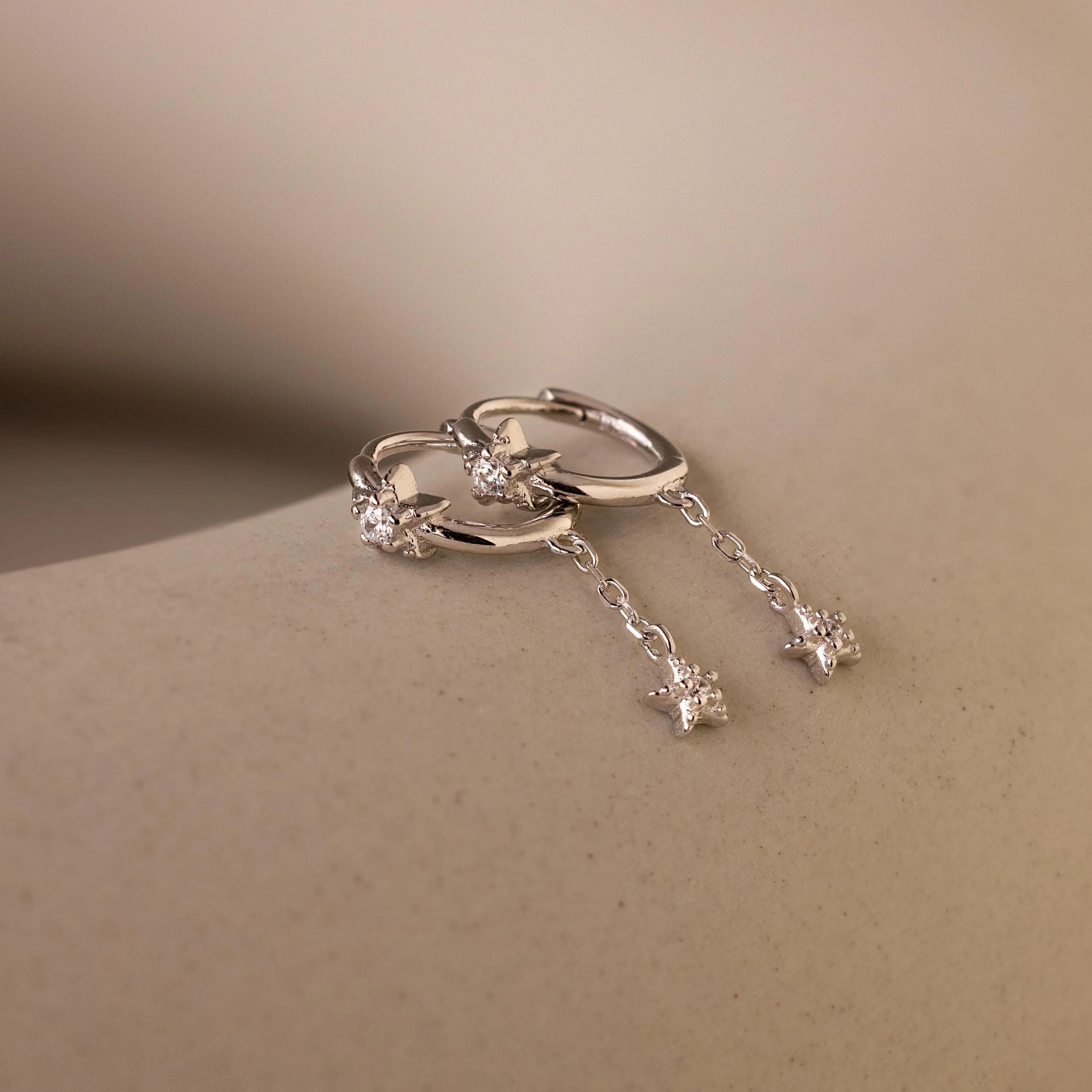 Star Drop Chain Huggies Silver 18K Gold Plated