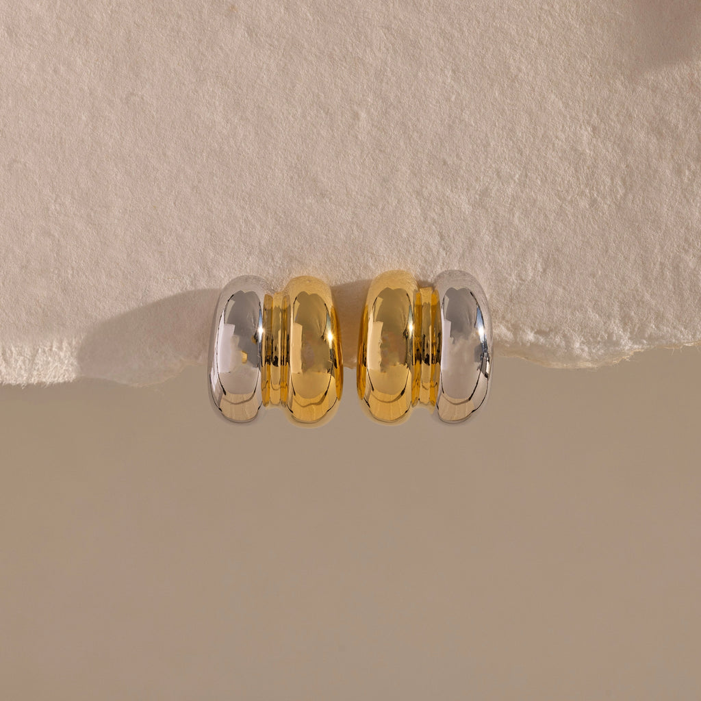 Mixed Metal Puff Studs  Silver 18K Gold Plated