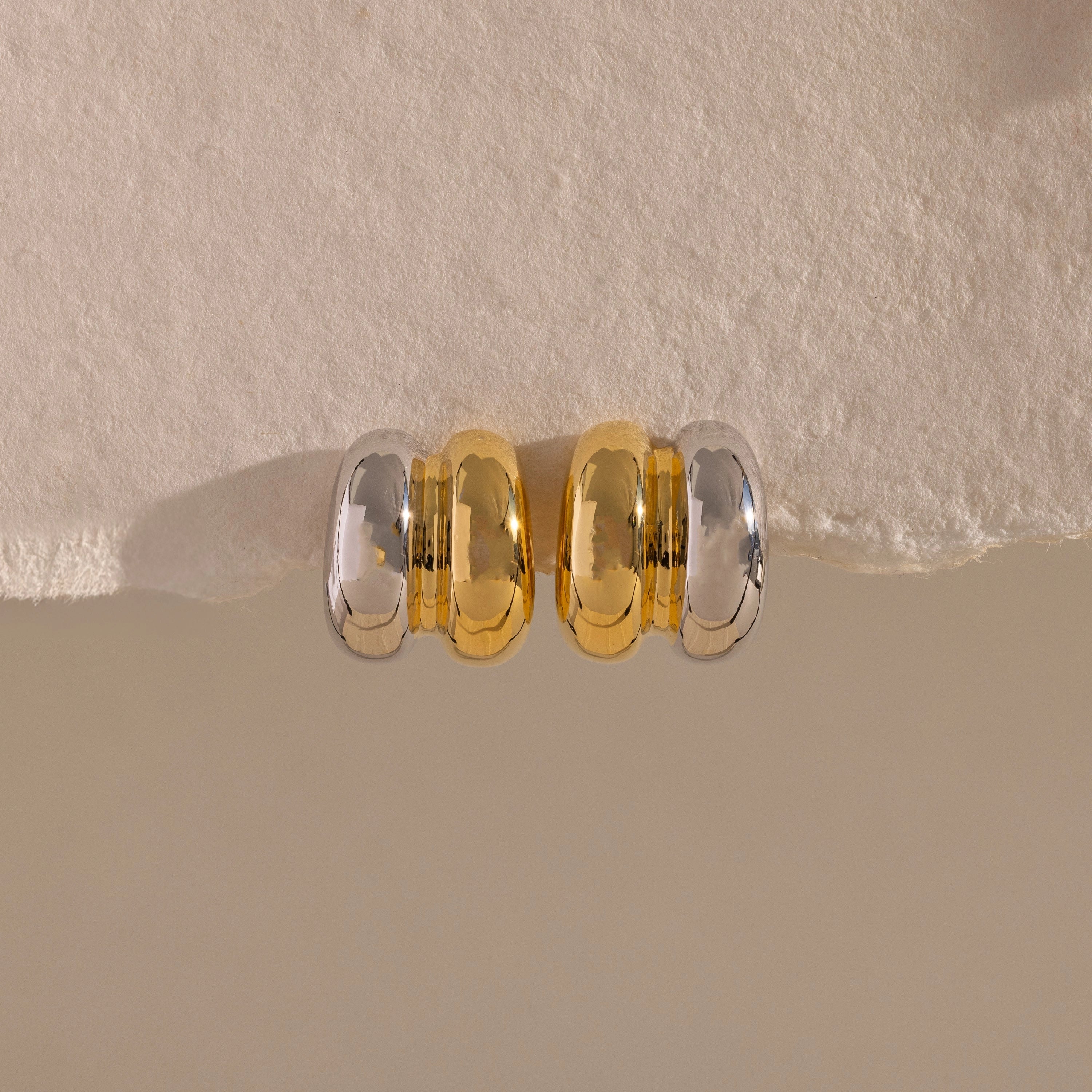 Mixed Metal Puff Studs  Silver 18K Gold Plated