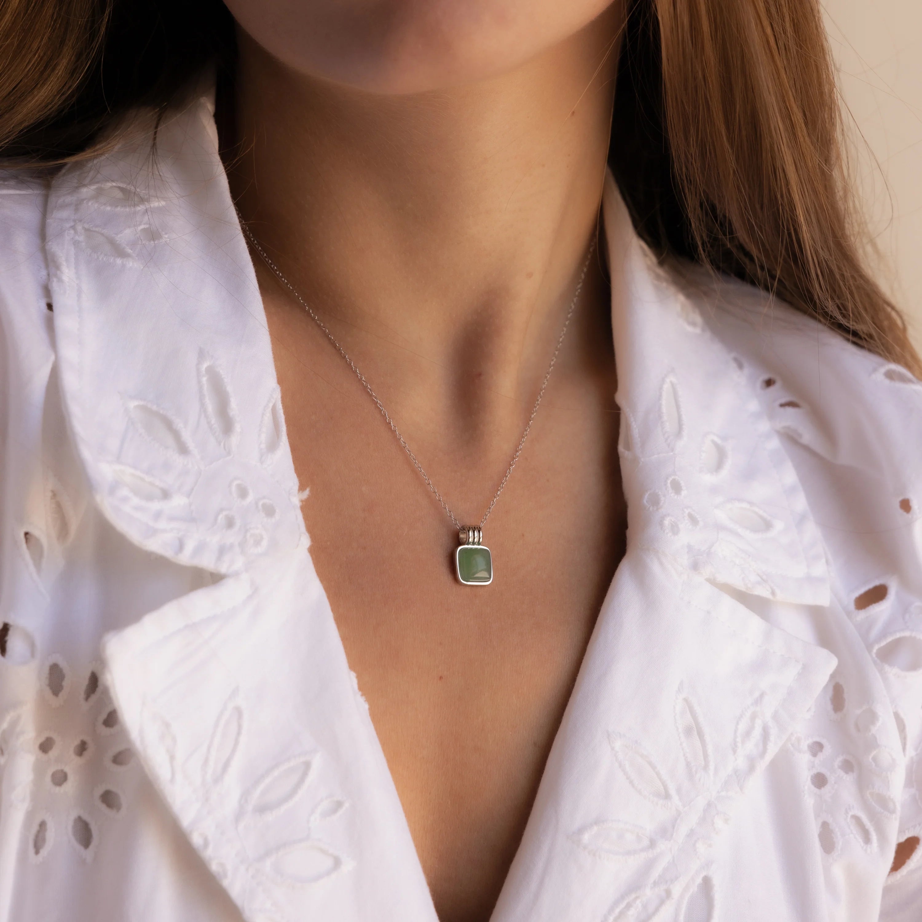 Jade Pendant Necklace Silver 18K Gold Plated