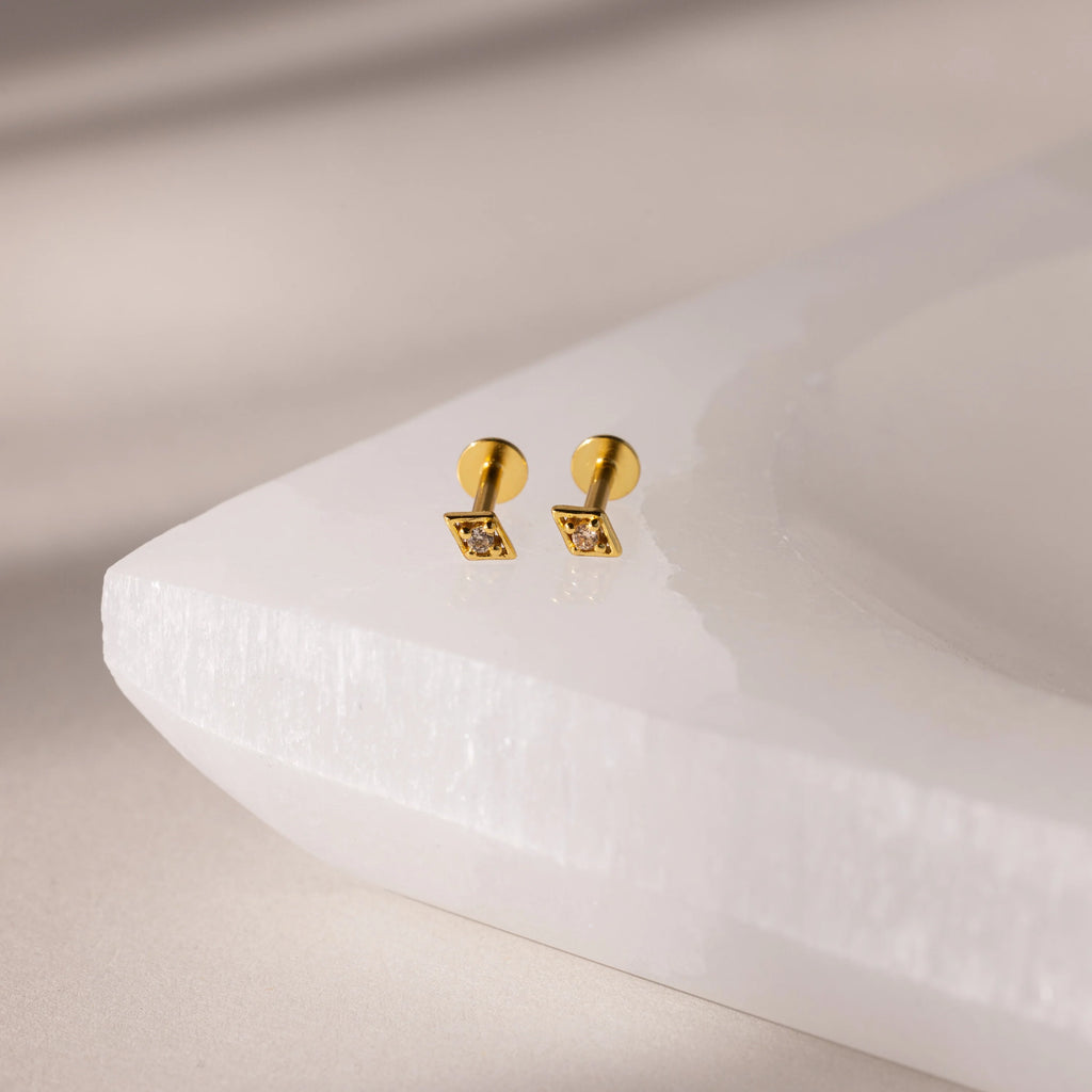 Geometric Topaz Flat Back Studs Silver 18K Gold Plated