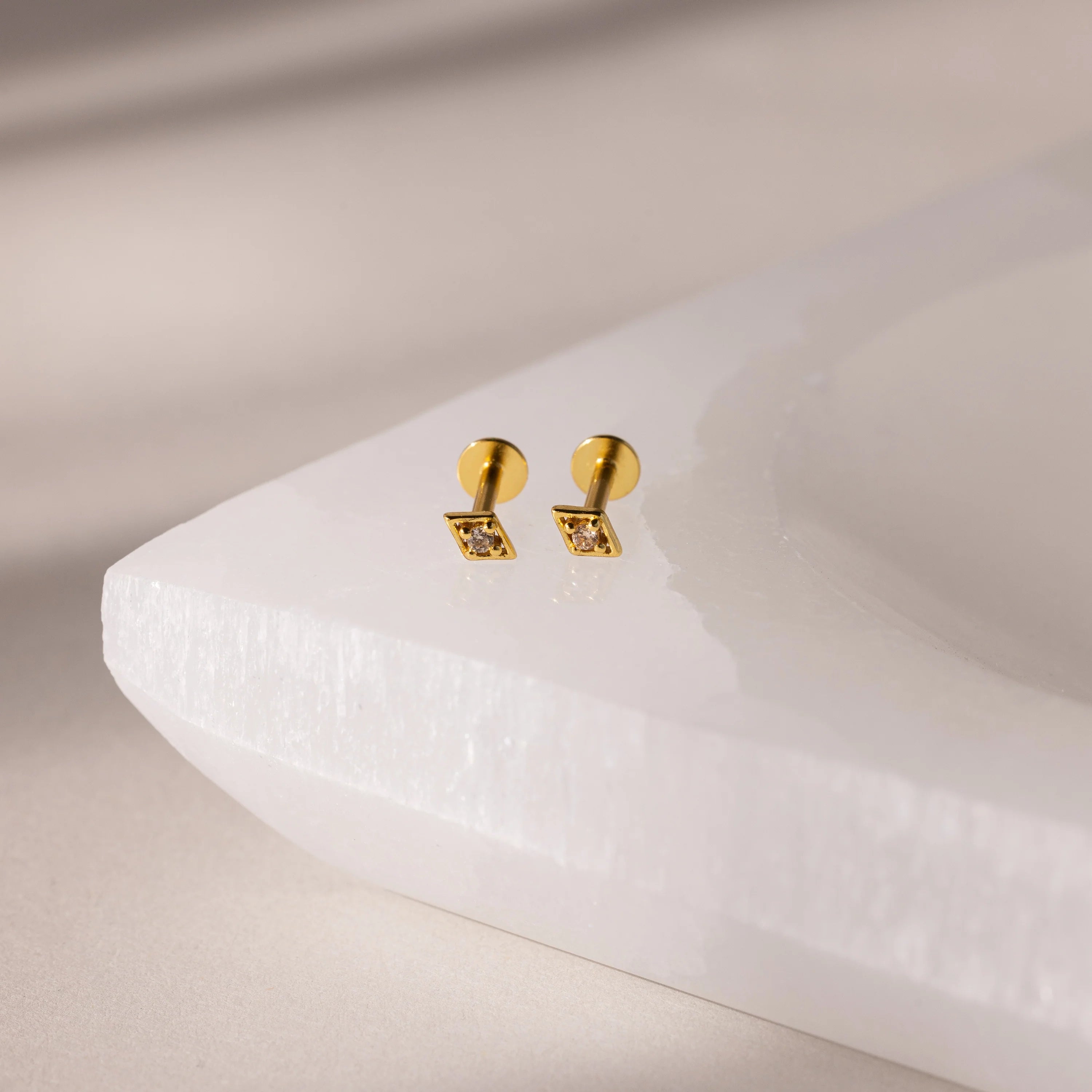 Geometric Topaz Flat Back Studs Silver 18K Gold Plated