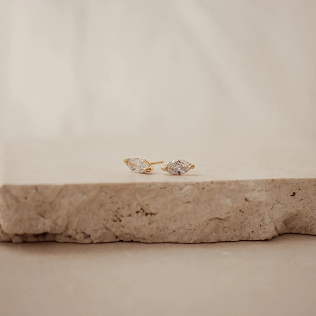 Classic Marquise Diamond Studs Silver 18K Gold Plated