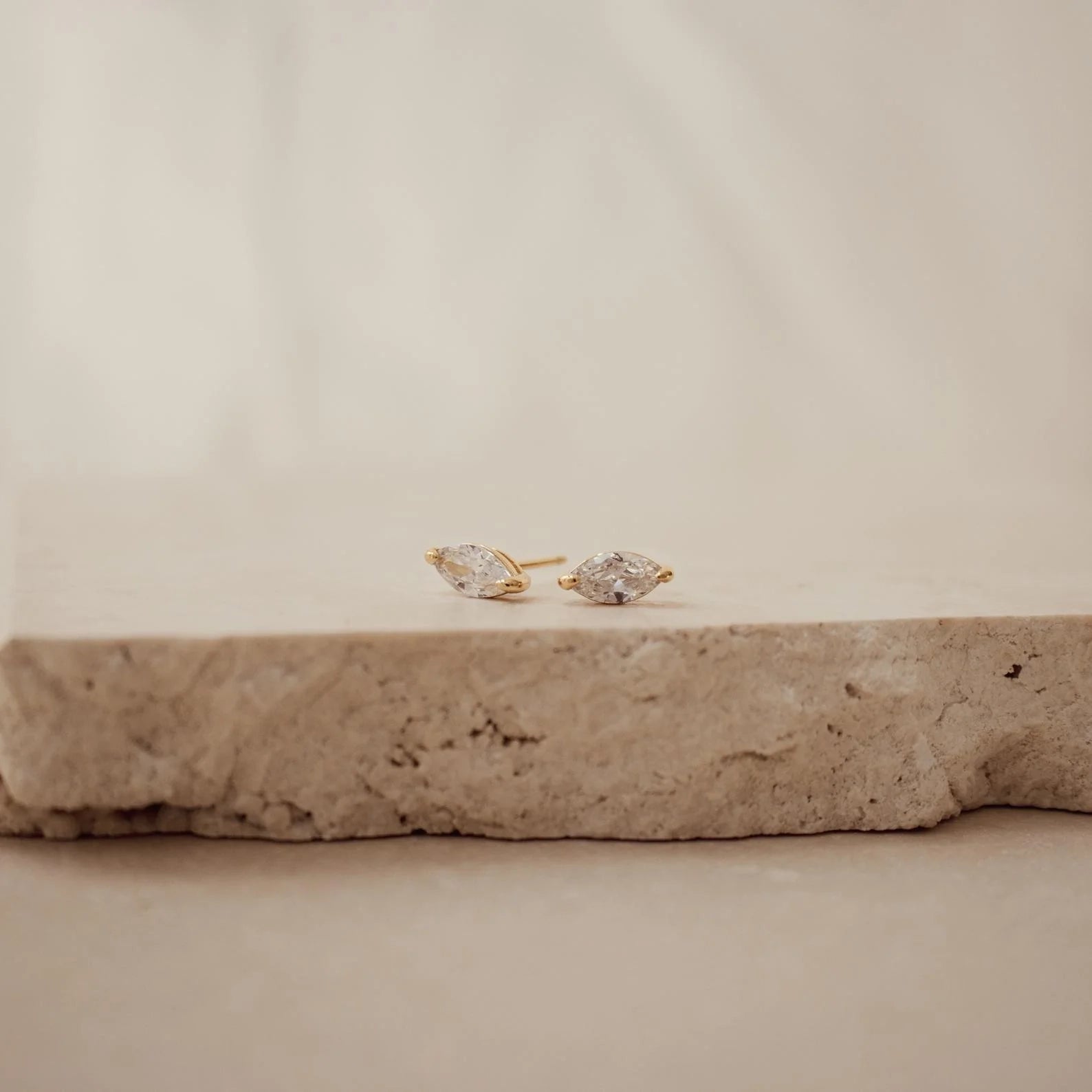 Classic Marquise Diamond Studs Silver 18K Gold Plated