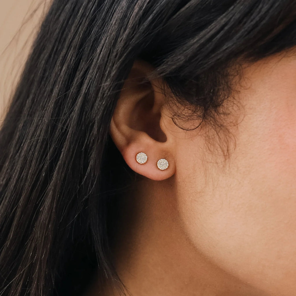 Pave Round Diamond Studs Silver 18K Gold Plated