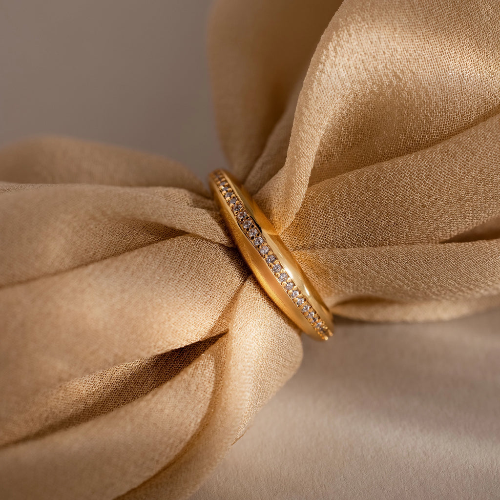 Diamond Pave Curve Dome Ring Silver 18K Gold Plated
