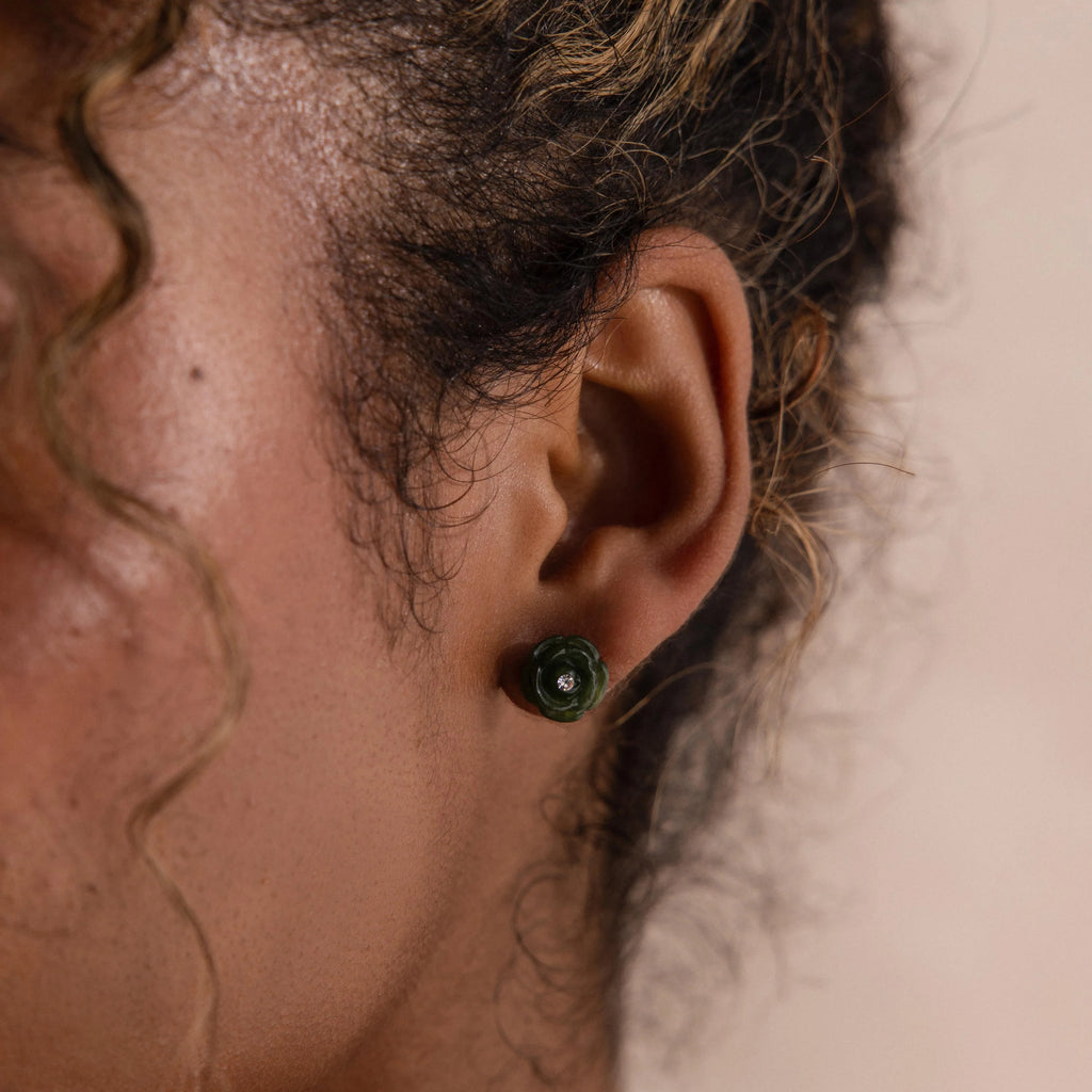 Jade Rose Studs Silver 18K Gold Plated