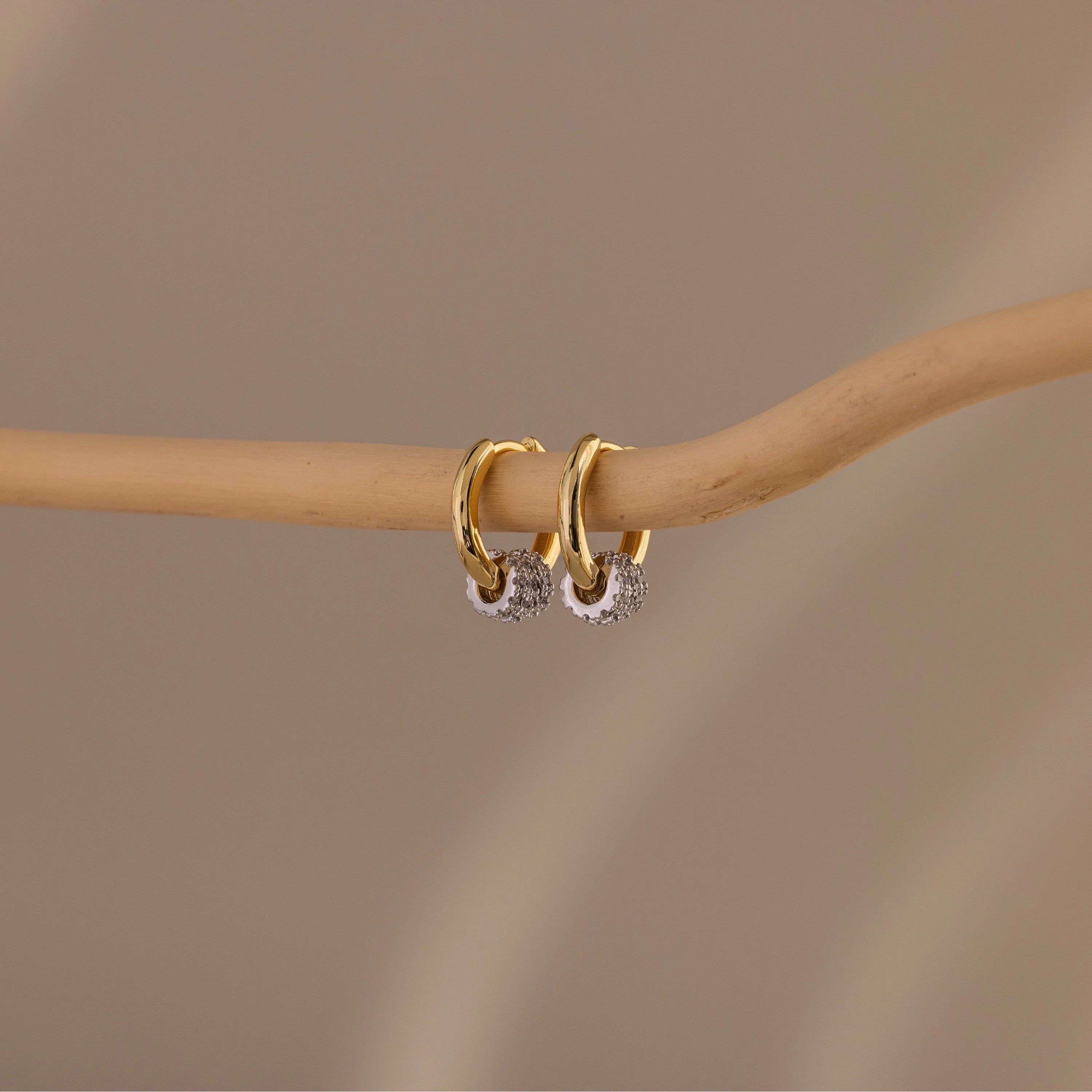 Pavé Mixed Metal Hoops Silver 18K Gold Plated