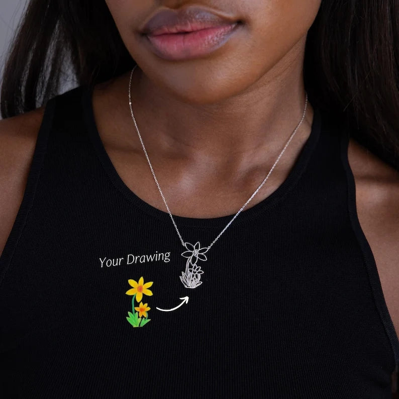 Kids Drawing Necklace Silver 18K Gold Plated