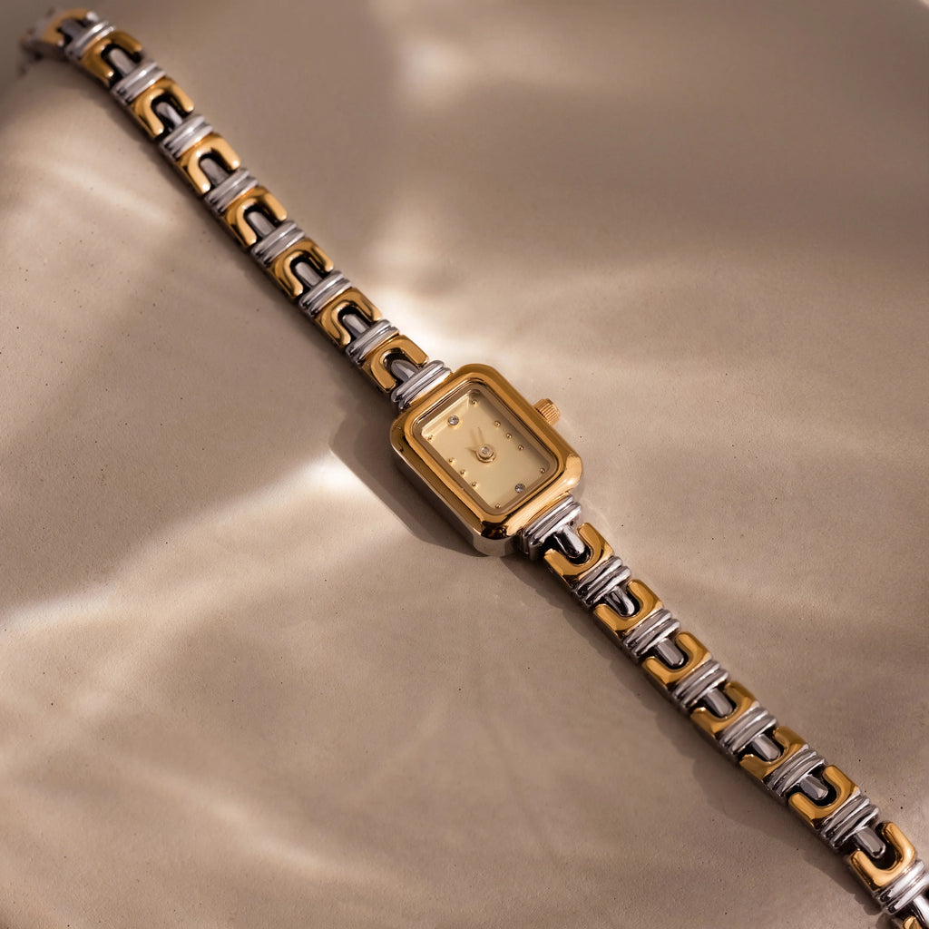 Azteca Link Timepiece in Mixed Metal Silver 18K Gold Plated