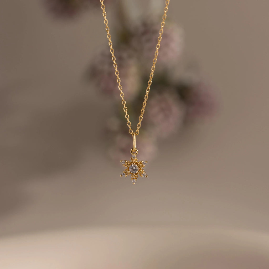 Diamond Snowflake Necklace  Silver 18K Gold Plated