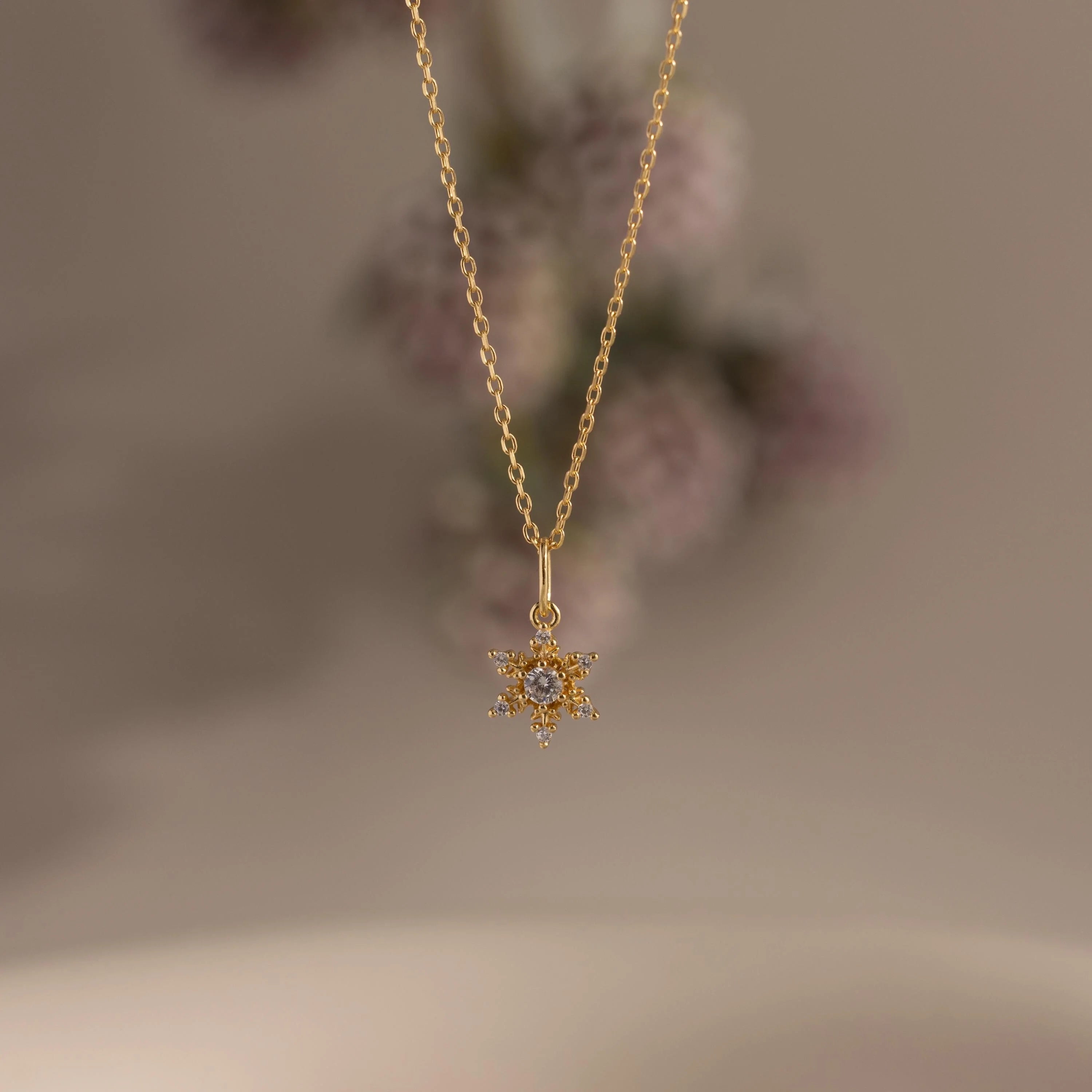 Diamond Snowflake Necklace  Silver 18K Gold Plated