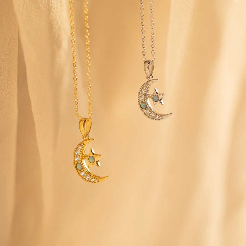 Opal Moon & Star Necklace