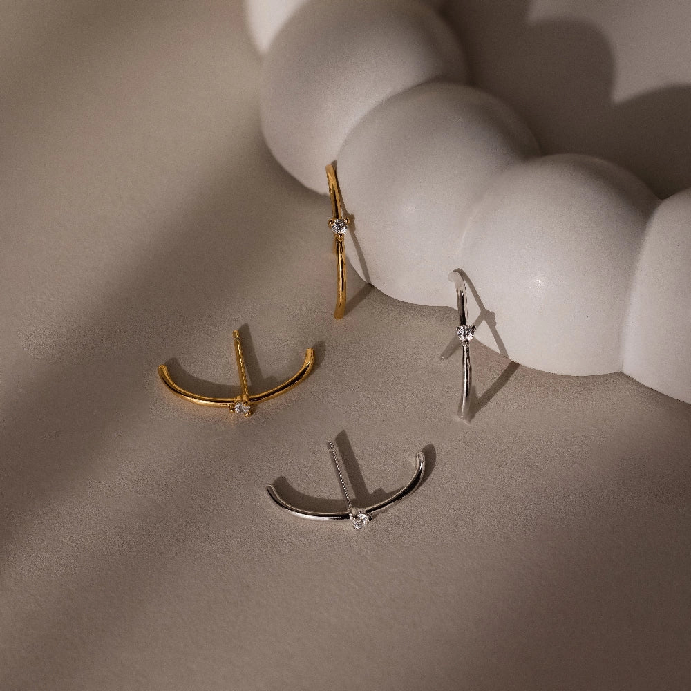 Diamonds Arc Studs Silver 18K Gold Plated
