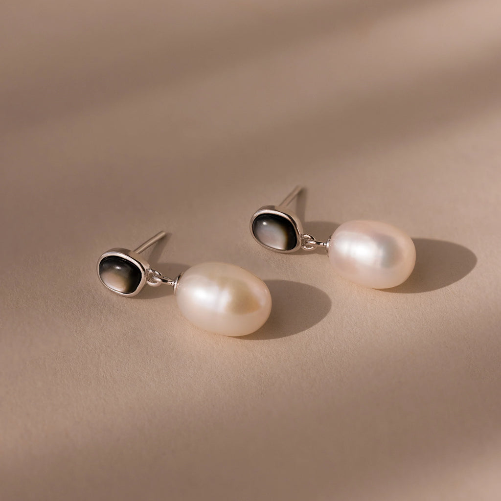 Midnight Pearl Drop Earrings Silver 18K Gold Plated